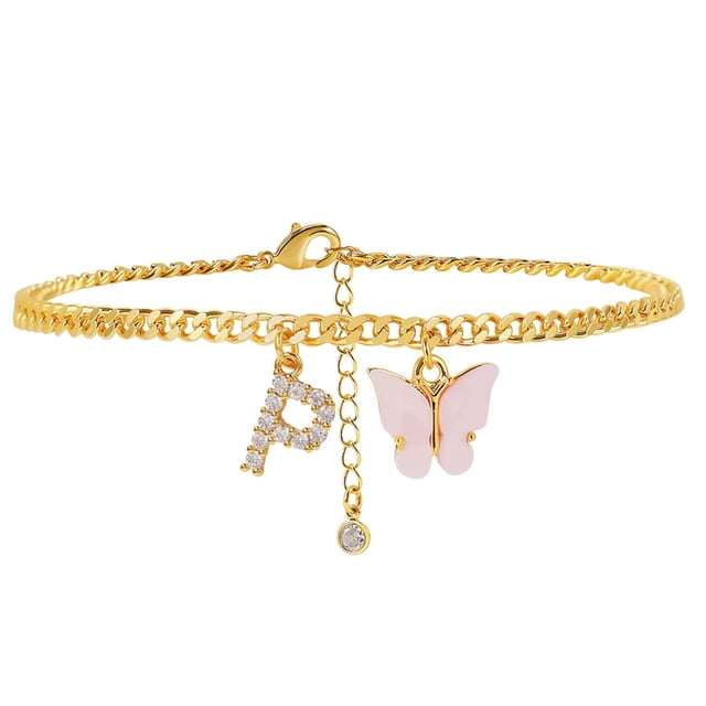 Pulseras de playa con inicial de mariposa para mujer, tobillera con 26 letras, pulseras, joyería de playa Wmkox8yi sjalhkljlk3397