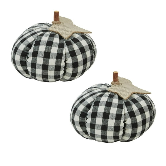 Park Designs Short Black And Cream Check Pumpkin Set of 2