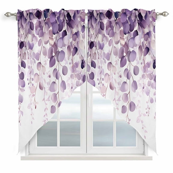 Purple Eucalyptus Kitchen Window Curtains, Swag Curtains Valance for Bedroom Living Room Bathroom, Spring Botanical Plant Aesthetic Rod Pocket Window Treatment Curtain Block Drapes 2 Panels 36"x36"