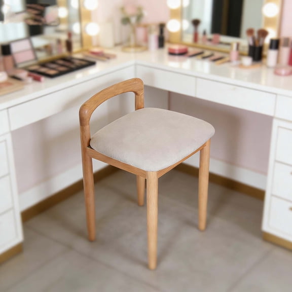 Sturdy Natural Beech Wood Makeup Chair, Vanity Stool - Multipurpose for Dressing Table, Home Office, Study Desk & Vanity Set