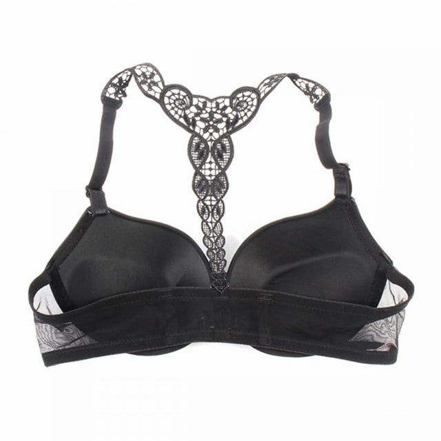 Wuffmeow Womens Sexy Front Closure Lace Racer Back Push Up Seamless Bra Racerback Bra