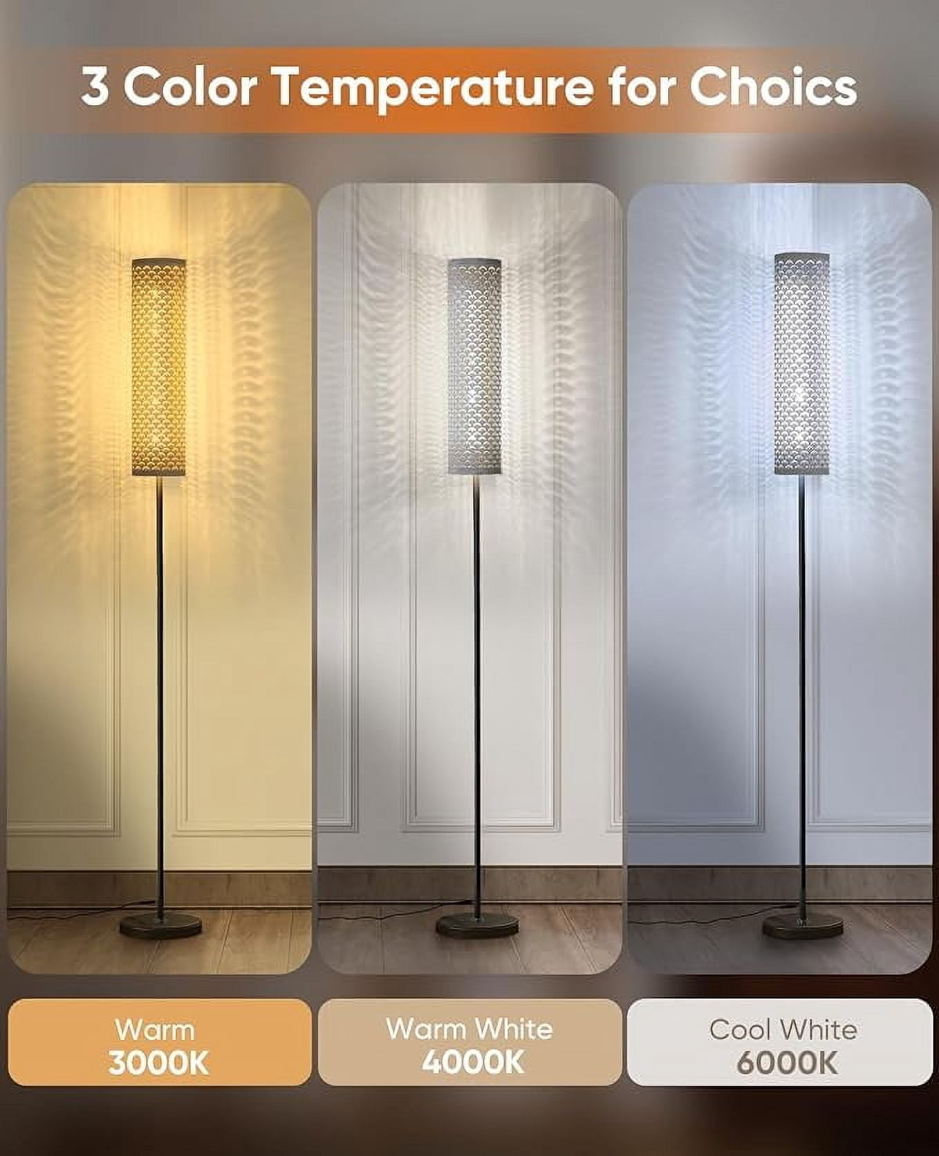 Industrial Modern Floor Lamps for Living Room, Dimmable Standing Tall Lamps Remote Control Custom Color Temperature & Brightness Lamp with Fabric Lampshade, Tall Lamps for Bedroom Office, White