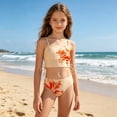 thumbnail image 2 of Tfken Girls Teen Swimsuit Set Outfits Summer Swim Beach 2 Piece Swimming Bikini Vest With Trunks Set Swimwear Sleeveless Floral Print Kids Comfortable Bathing Suits Size 9-10 Years Orange, 2 of 9