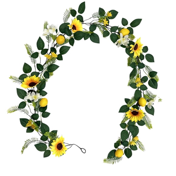 Girasol artificial de 1,90 m (6,2 pies),limón y ajo,enredaderas de plástico verde con flores para decoración de verano,porche,puerta principal,arco de boda,pared,decoración de fiestas.