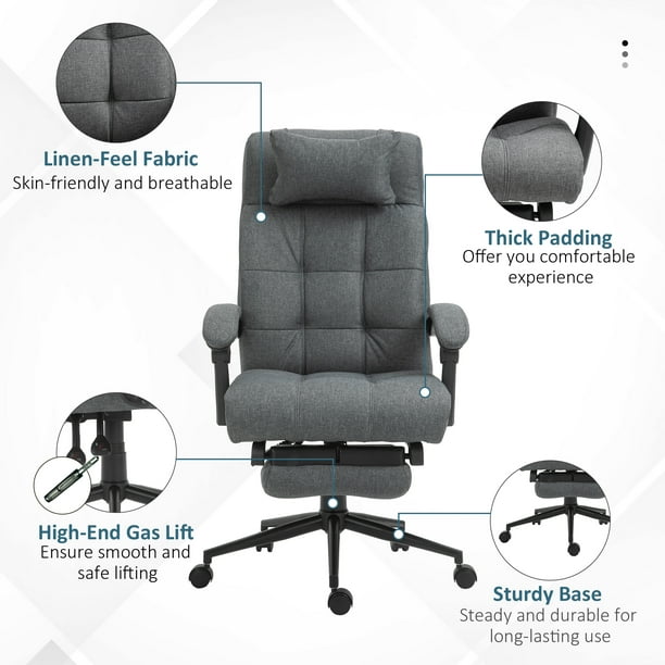 Vinsetto Executive Linen Feel Fabric Office Chair High Back Swivel Task  Chair with Adjustable Height Upholstered Retractable Footrest Headrest and  Padded Armrest Dark Grey