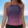 thumbnail image 2 of HCNTES Women's Tankini Top Swimsuit Tummy Control Swim Top Only High Neck Halter Tie Drawstring Bathing Suit Top Purple,M, 2 of 7