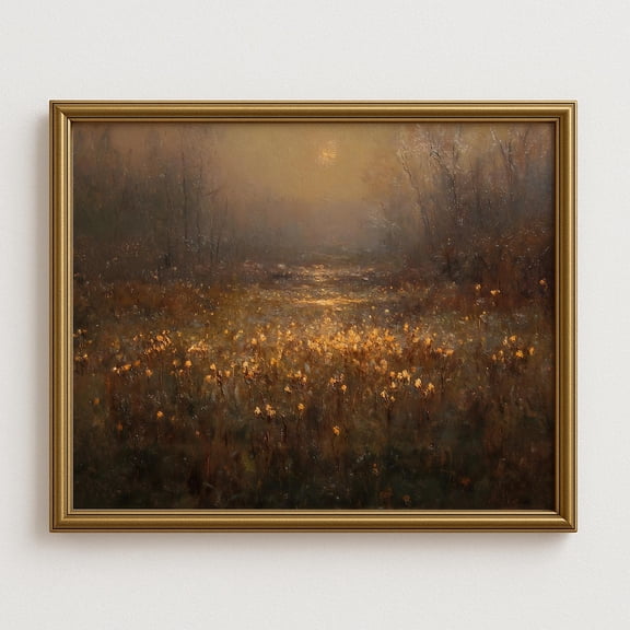 Rustic Autumn Landscape Wall Art, Golden Wildflower Meadow With Warm Light, Cozy Farmhouse Fall Decor Home Decor #1080, Unframed Poster Size 8x12