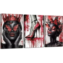 Hieng 3 Pieces Black Woman Wall Art Queen and Butterfly Pictures African American Canvas Prints Crown Poster High Heel Paintings for Bedroom Decor Unframed