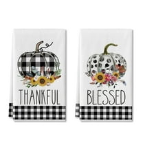 Sm:)e Buffalo Plaid Polka Dot Pumpkin Sunflower Harvest Fall Thanksgiving Kitchen Dish Towels Set of 2, 18x26 Inch