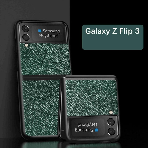 Dteck Samsung Galaxy Z Flip 3 5G Case, Stylish Slim Thin Soft Litchi Texture Leather Classic Lightweight Secure Grip Anti-Fingerprint Non-Slip Protective Shock-Absorbing for Flip 3 5G Cover (Green)