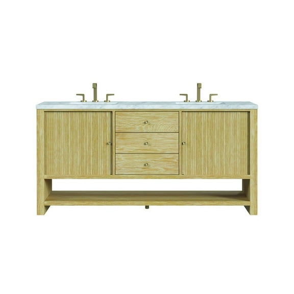 James Martin Vanities 72" Double Vanity, Sunwashed Oak w/ 3 CM Carrara White Marble Top