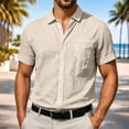 thumbnail image 4 of Men's Casual Linen T-Shirt Turndown Collar Solid Color Breathable Sports Top, 4 of 8