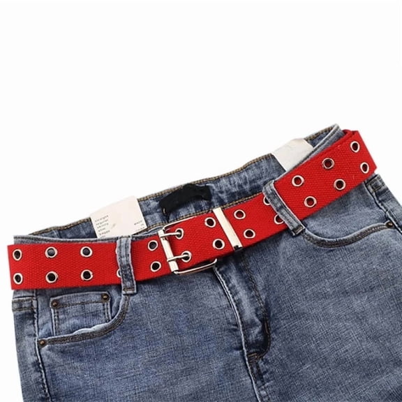 TELOLY Double Grommet Belt Canvas Punk Belt for Women Jeans