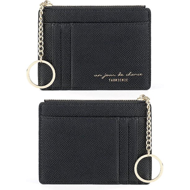 Bolsa de herramientas Negro Tarjetero delgado con bloqueo Rfid Cartera de bolsillo pequeño Monedero con cremallera Monedero de cuero minimalista Estuche para billetes, monedas y tarjetas para muj