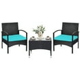 thumbnail image 1 of Patiojoy 3 PCS Patio Rattan Cushioned Chair Side Table Set Bistro Set Classic Furniture Single Sofa Thick Cushion for Garden Turquoise, 1 of 10
