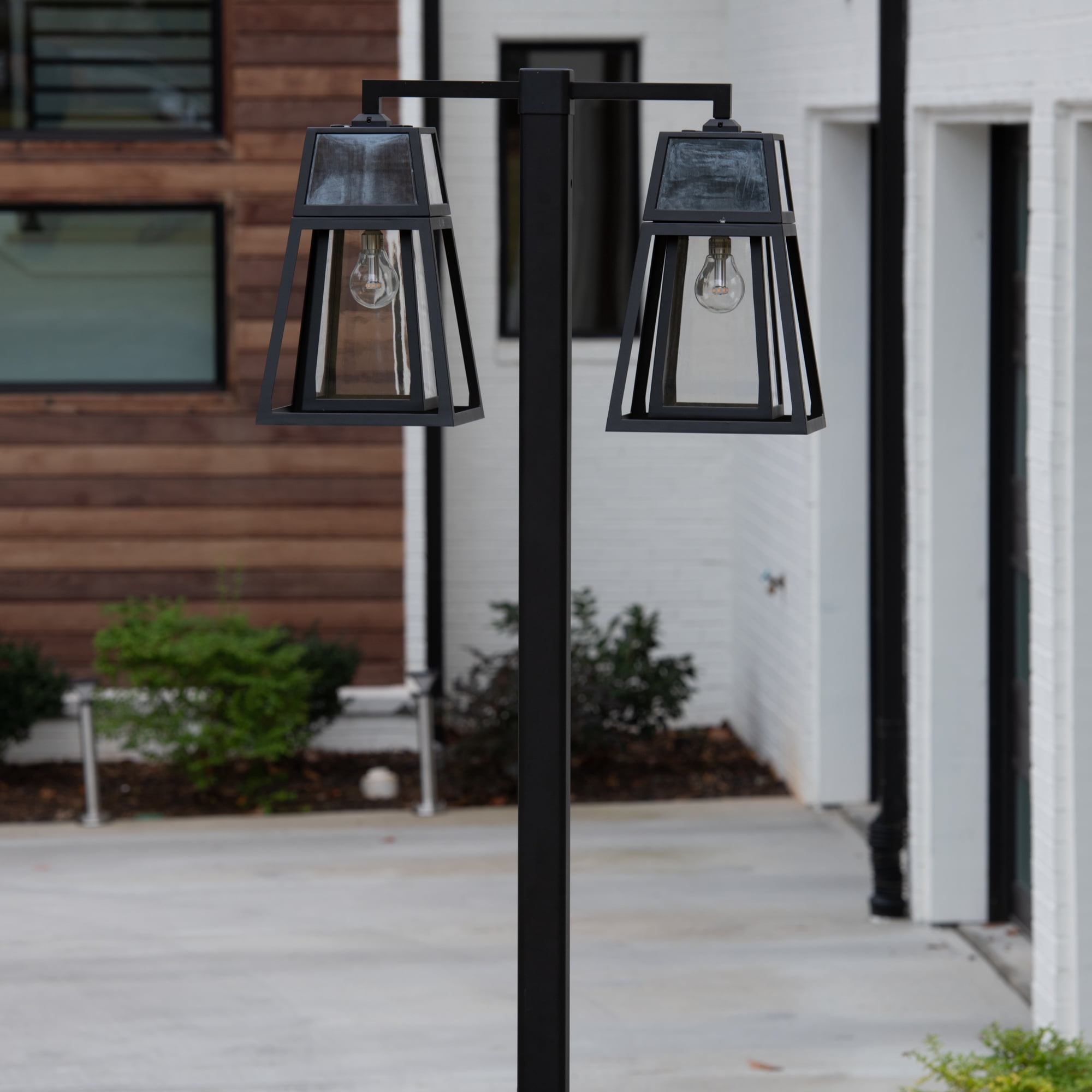 Aria 98 in. 2-Light Black Aluminum Solar Outdoor Waterproof Post Light Set with Solar LED Light Bulb Included