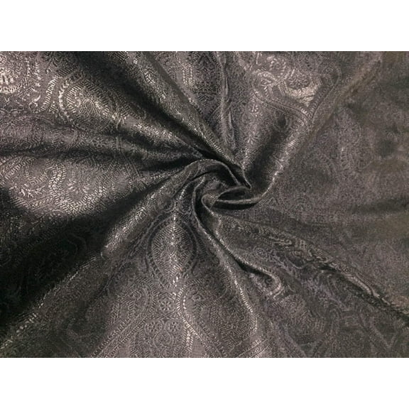 Silk Brocade fabric JET BLACK 44 quot; wide