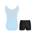 thumbnail image 2 of Sinleey Girls Mesh V-Neck Ballet Dance Leotard Outfits Gymnastics Athletic Bodysuit with Shorts Light Blue 16, 2 of 7
