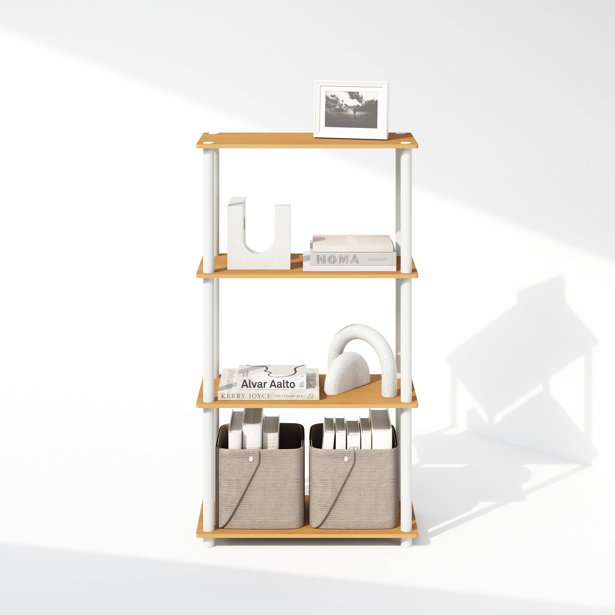 Furinno Turn-N-Tube 4-Tier Multipurpose Shelf Display Rack, Shelving Unit, Bookcase, Beech/White