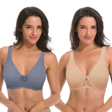 

Curve Muse Women s Plus Size Unlined Underwire Lace Bra with Cushion Straps-2PK-NUDE DUSTY BLUE-38DDD