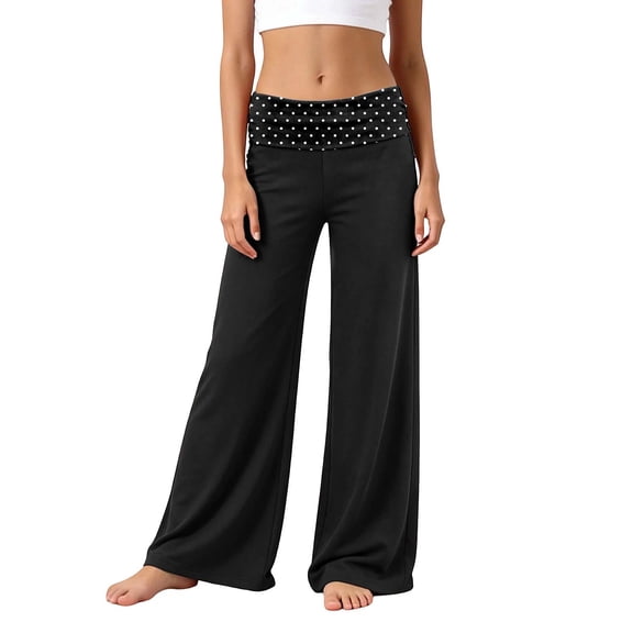 Kiijoy Girls Wide Leg Yoga Pants Casual Polka Dot Soft Workout Pants, Black, Sizes 5-14