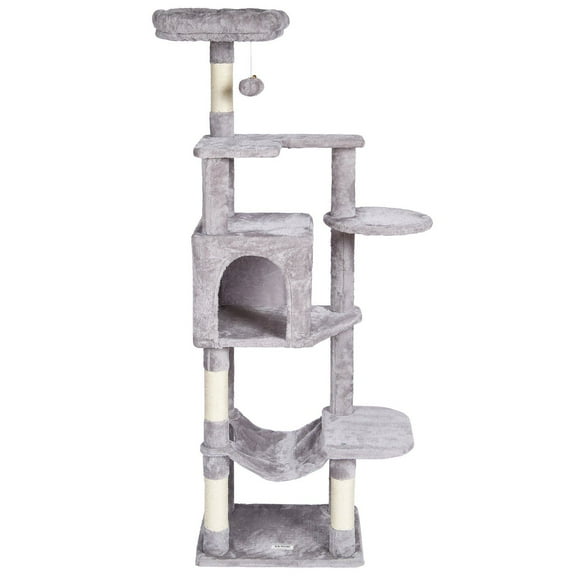 Multi-Level 60.6 Inches Cat Tree Tower, Sisal Scratching Post & Condo, Light Grey Kitty Climber for Large Cats, Sturdy Design