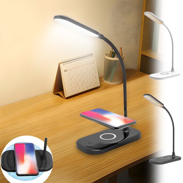 Cagogo under $5 2Pcs Wireless Charging Desk Lamp, LED Eye Protection Desk Lamp, Wireless Charging Study Lamp, Adjustable Brightness Reading Light, Teen Office Desk Lamp, USB Night Reading Lamp