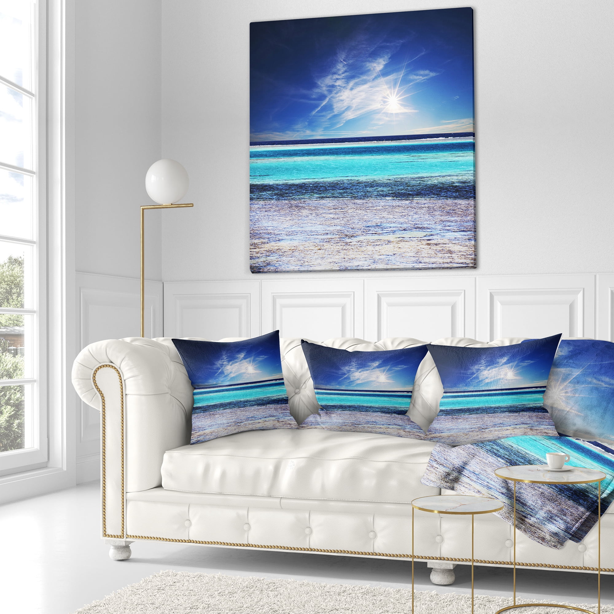 Designart Crystal Clear Sea under Sunlight - Seashore Throw Pillow - 16x16