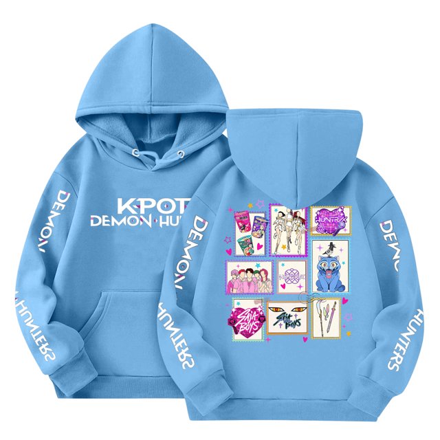 Moonsky Sudadera con capucha y cordón HUNTRX, estampado de grupo de chicas coreanas, jersey corto, suave y cómodo, top de manga larga para primavera y otoño. Azul 160