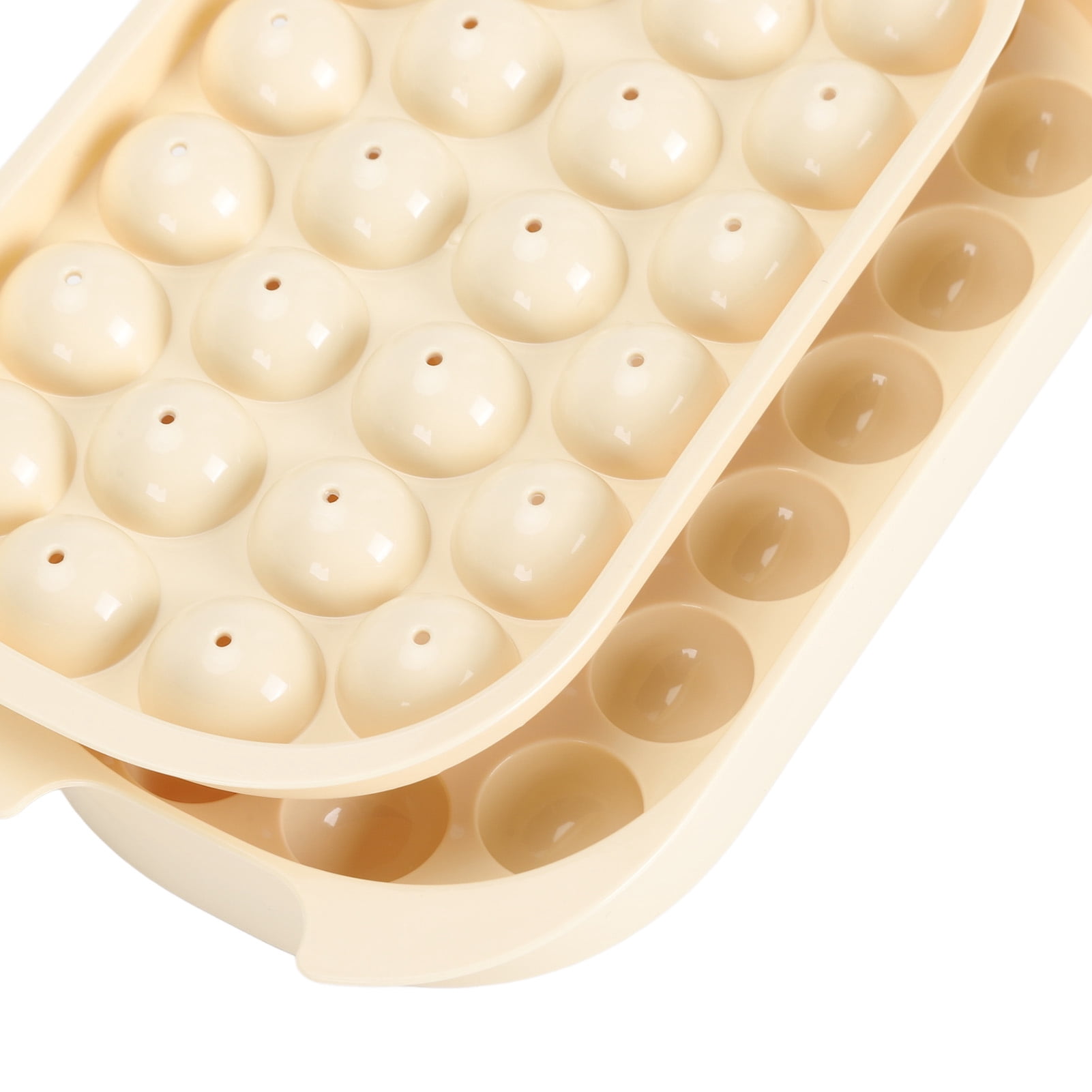 Yajisi Beige 2 Layer Ice Cube Tray with Lid and Bin for Freezer, Easy Release 54 Cavity Silicone & Plastic Ice Maker Box Set with Scoop (9.8 x 5.1 x 4.3 inches / 25 x 13 x 11 cm)