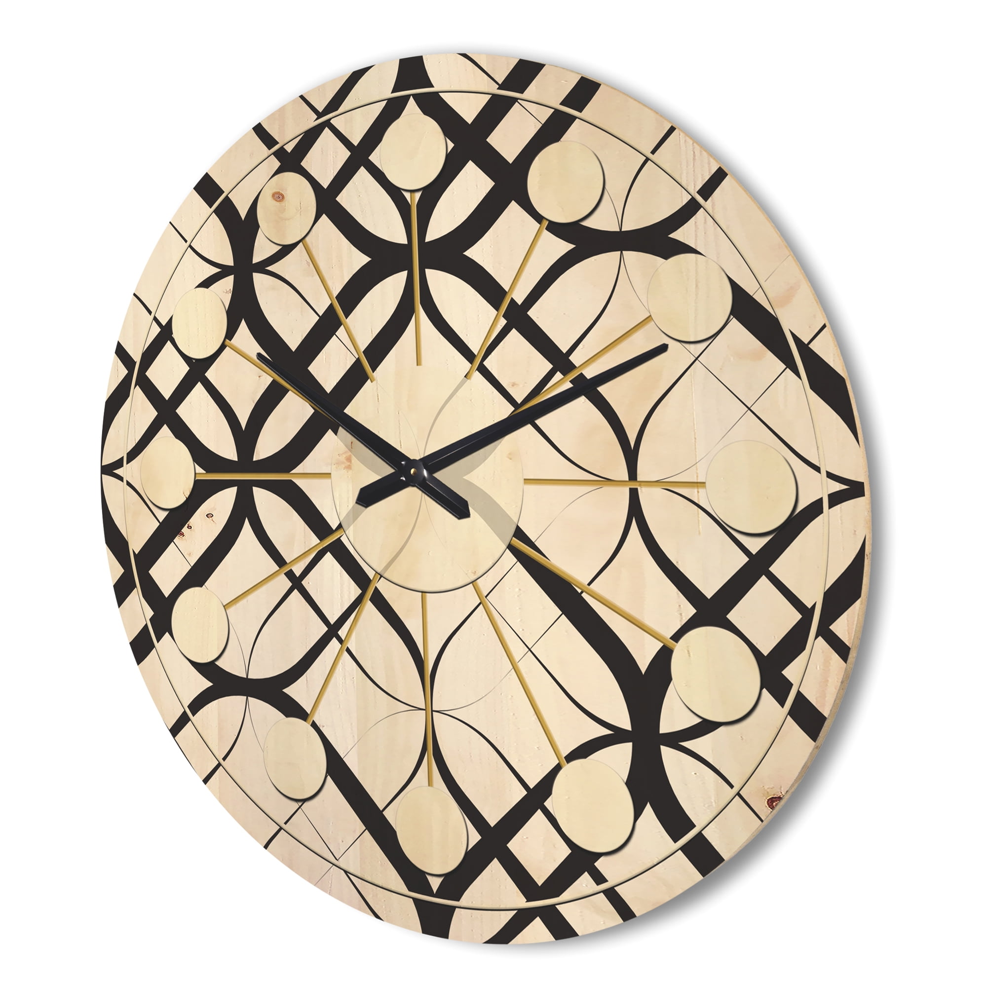 Designart 'Black and White Geometric Pattern III' Mid-Century Modern Wood Wall Clock