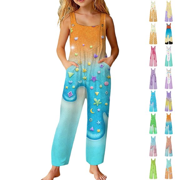 XINXIAOO Girl's Rompers Sleeveless Jumpsuits Cute Romper Long Pants with Pockets 13-14 Years Girls Clothes