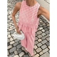 thumbnail image 2 of Womens 2 Piece Gingham Plaid Set Sleeveless Ruffle Tank Top Wide Leg Pants Summer Matching Lounge Outfits, 2 of 8