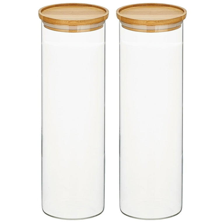 Glass Jar with Bamboo Lid, Glass Food Storage Jar with Airtight Lid, 2 pack  of 65oz, Large Glass Food Storage Container with Bamboo Lid, Glass Pantry