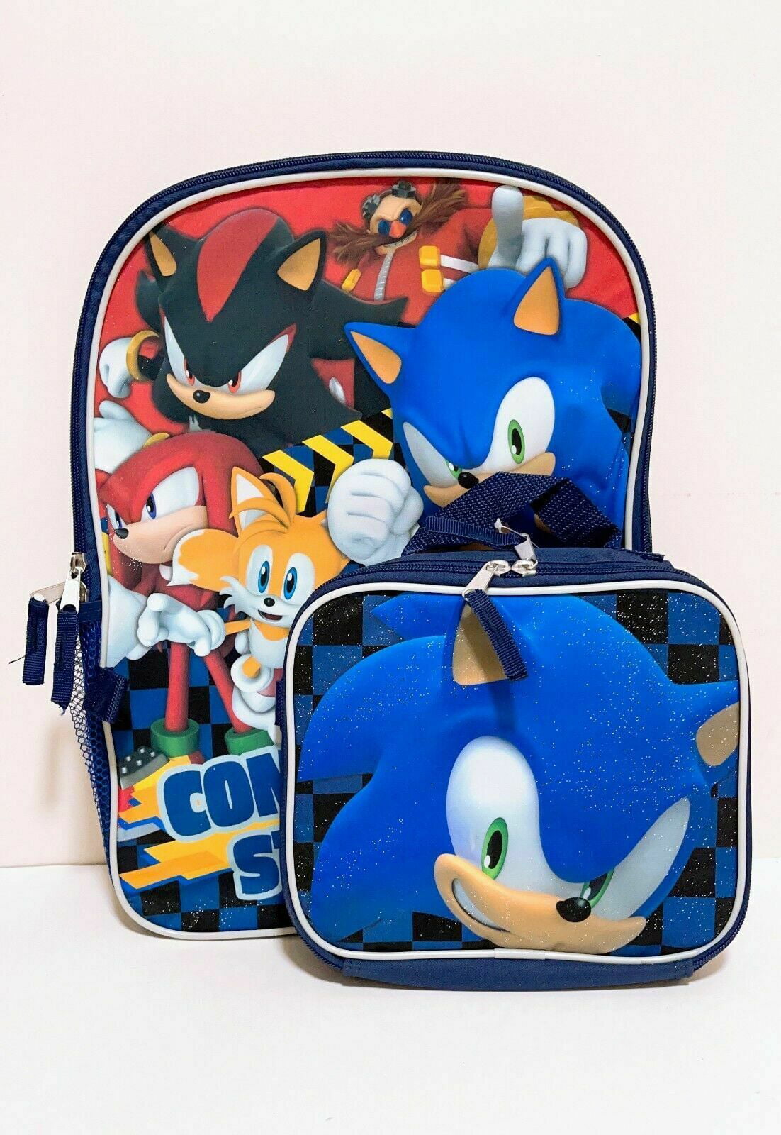 Sonic The Hedgehog Boys School Backpack Book Bag 16" Toy Gift Game Lunch Box SET 