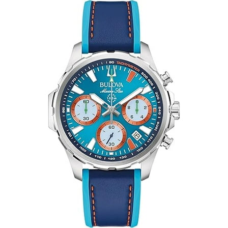 Bulova E1 Team Miami Marine Star Blue Leather and Silicone Mens Watch