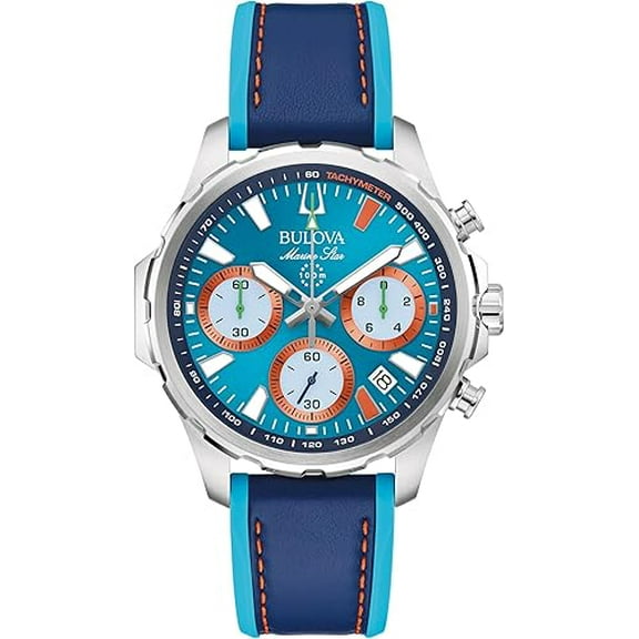 Bulova E1 Team Miami Marine Star Blue Leather and Silicone Mens Watch
