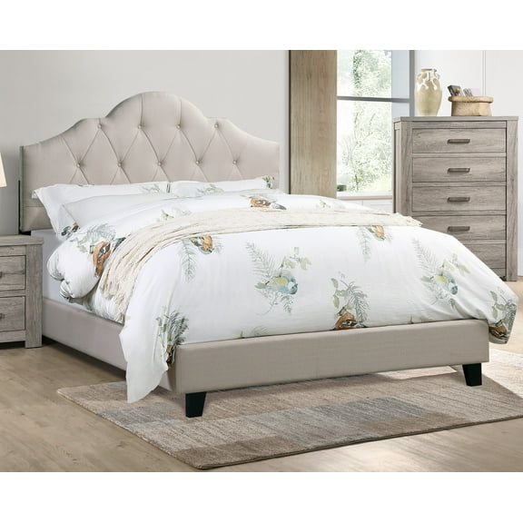 CoSoTower Contemporary 1pc Queen Size Bed Adjustable Hb Light Brown Polyfiber Tufted Upholstered Wooden Bedframe Bedroom Furniture