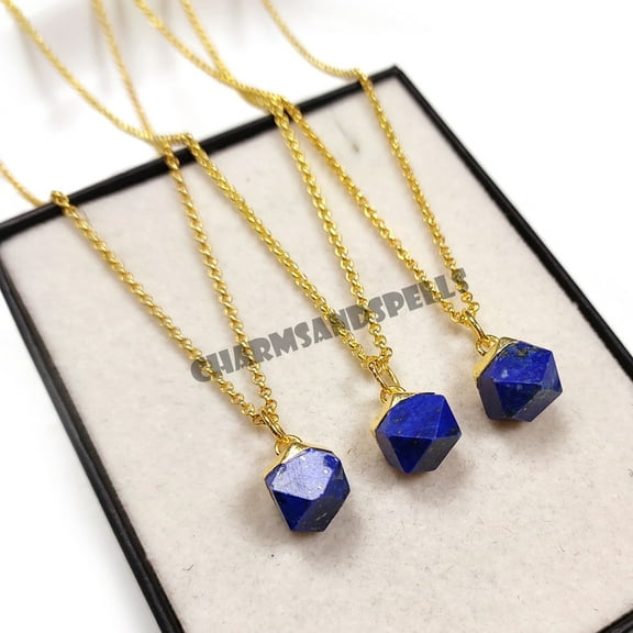 Lapis Lazuli Necklace - 14K Gold Plated Necklace, Lapis Lazuli Stone Pendant, Hexagon Shape Stone - Natural Gemstone - Boho Style Jewelry