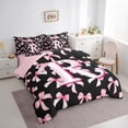 thumbnail image 3 of Manfei Personalized Initial Alphabet R Twin Bedding Sets 7-Piece for Teens Adults,Kawaii Ribbon Bowtie Bedding Comforter Set Microfiber,Black Pink Breathable Sheet Sets,Ultra Soft Home Decor, 3 of 8