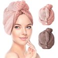 thumbnail image 1 of ZHAOCHENG Toalla de microfibra para el cabello, paquete de 2, toalla de turbante para el cabello, turbante súper absorbente, gorros para secar el cabello (rosa y marrón), 1 of 5