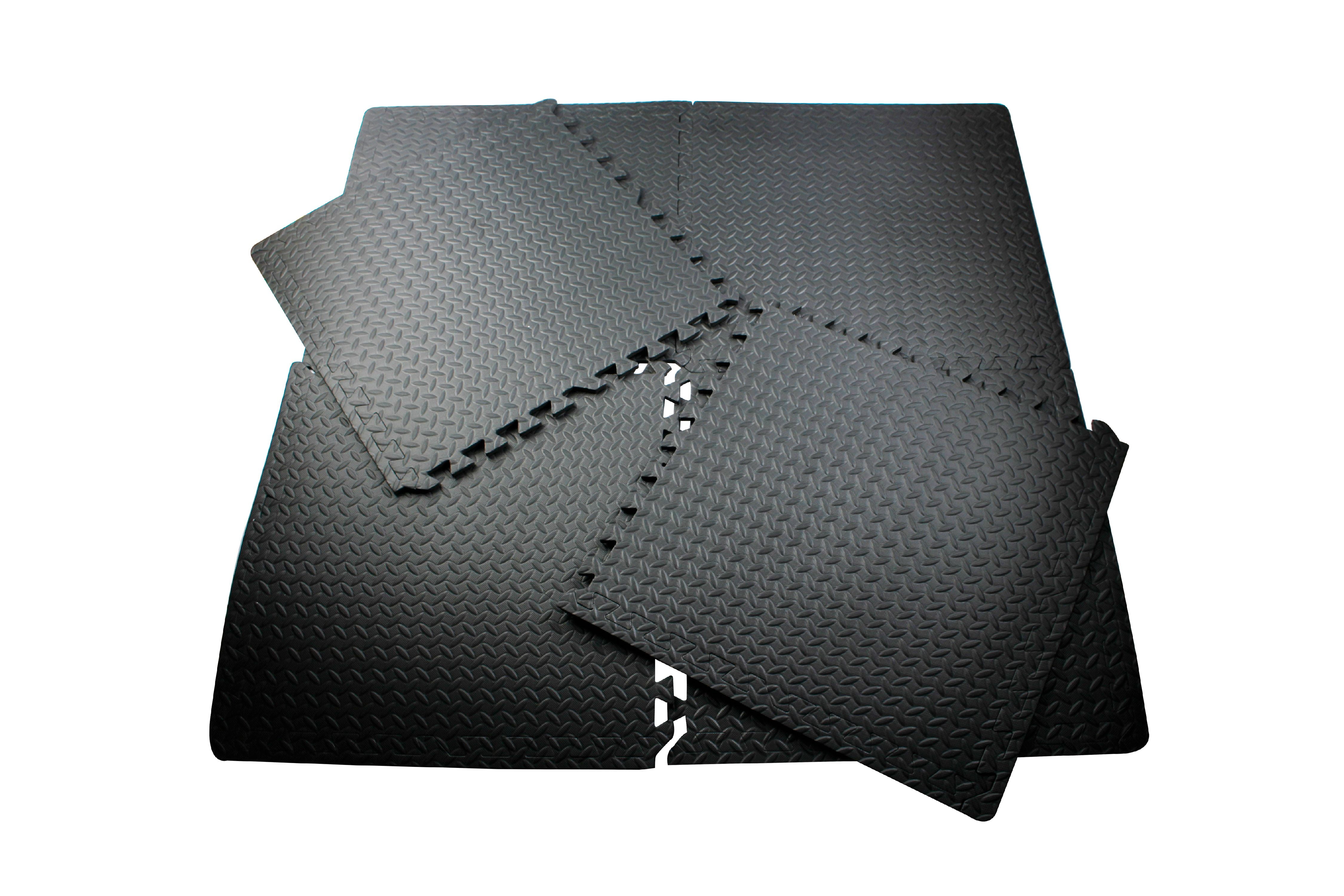 EVA Interlocking, Exercise and Gym Flooring Mat; 6 Piece Mat; Black