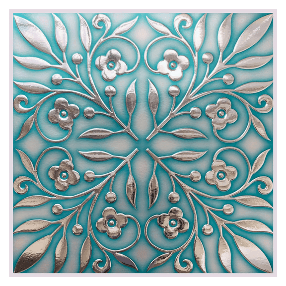 Main Street Peel & Stick Wallpaper Tiles, Teal and Silver Leaves, 8 in x 8 in, 24 Pack, Self Adhesive Wall Tiles for Kitchen Backsplash and Home Decor