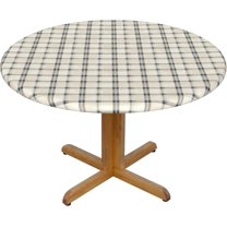 Barbool Classic Neutral Color Plaid Fitted Round Table Cover, 52 Inch, Water Resistant, Elastic Edged, For Dining Table, Weddings, Brunches, Buffets, Parties, Picnics, Outdoor Patio Table