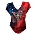 thumbnail image 4 of MEICHEN Women's V Neck Butterfly & Rose Print T Shirt Patriotic Glitter Graphic Casual Top, 4 of 4