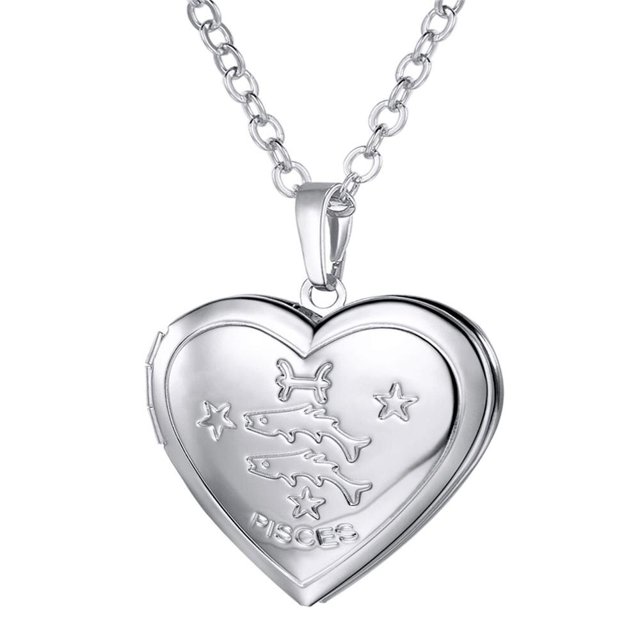U7 Locket Necklaces 12 Constellations/Zodiac Heart Pendant & Chain 2018 Mother's Day Gift Men/Women Jewelry Necklace P1158 Gao Jinjia LED