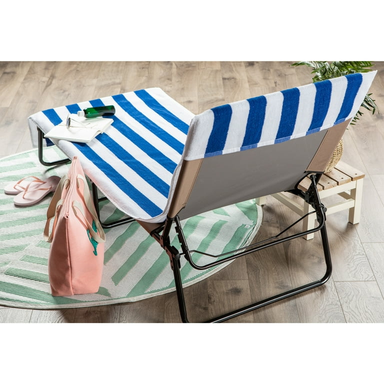 DII J M Blue Stripe Lounge Chair Beach Towel With Top Fitted Pocket 26x82