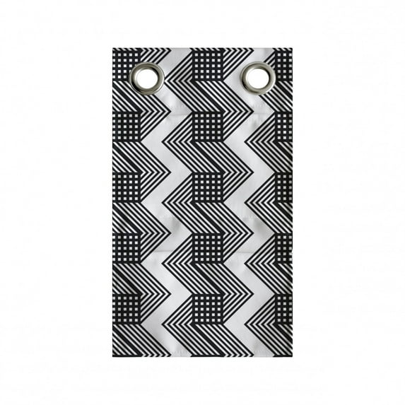 Geometric Hanging Pocket Organizer, Abstract Contemporary Design with Cage Look Squares and Zigzag Stripes, Printed Polyester Storage Bag with Pockets, 9" x 27", Charcoal Grey White