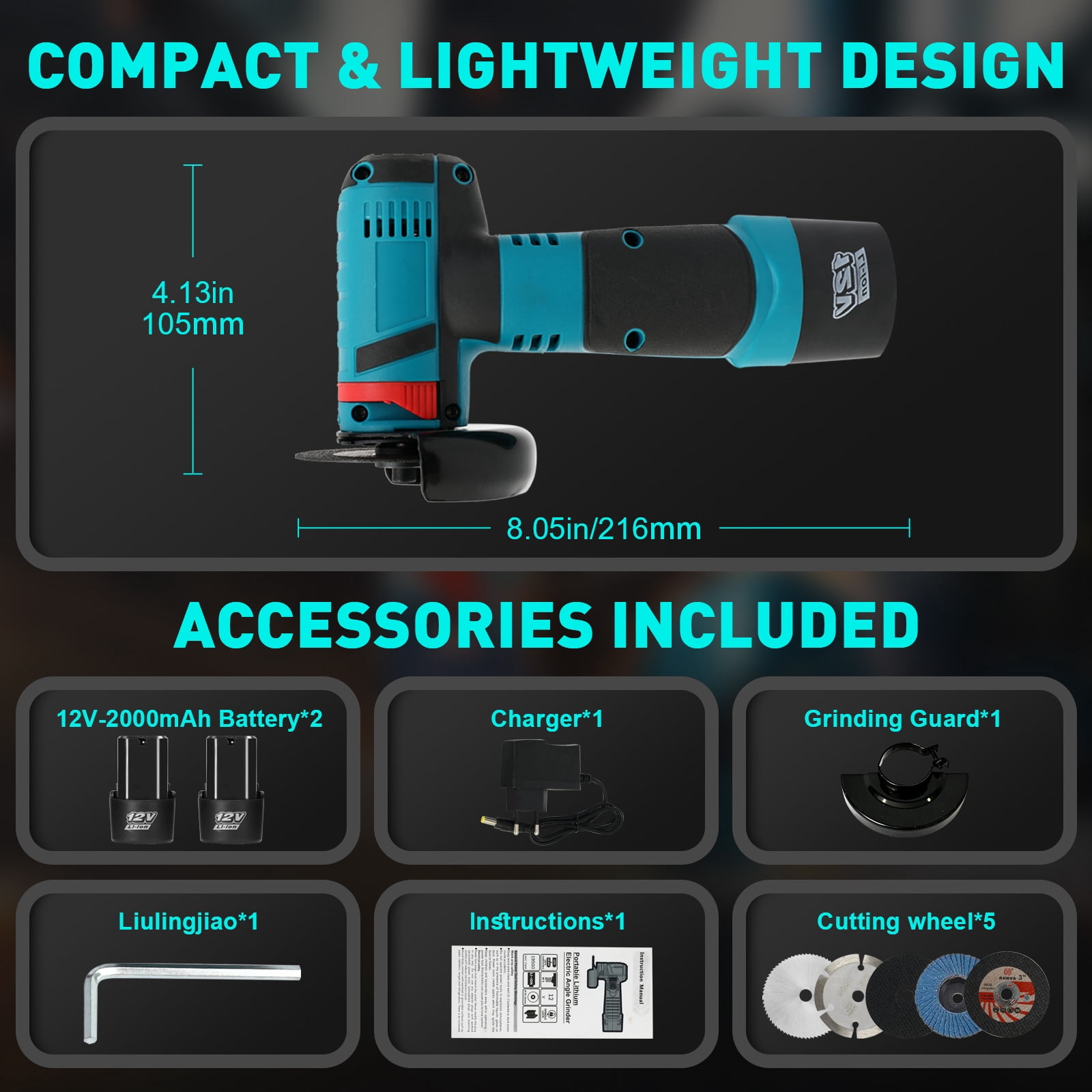 3" Cordless Angle Grinder, 16800 RPM Compact Handheld Polishing Angle Grinder, Grinder Power Tool