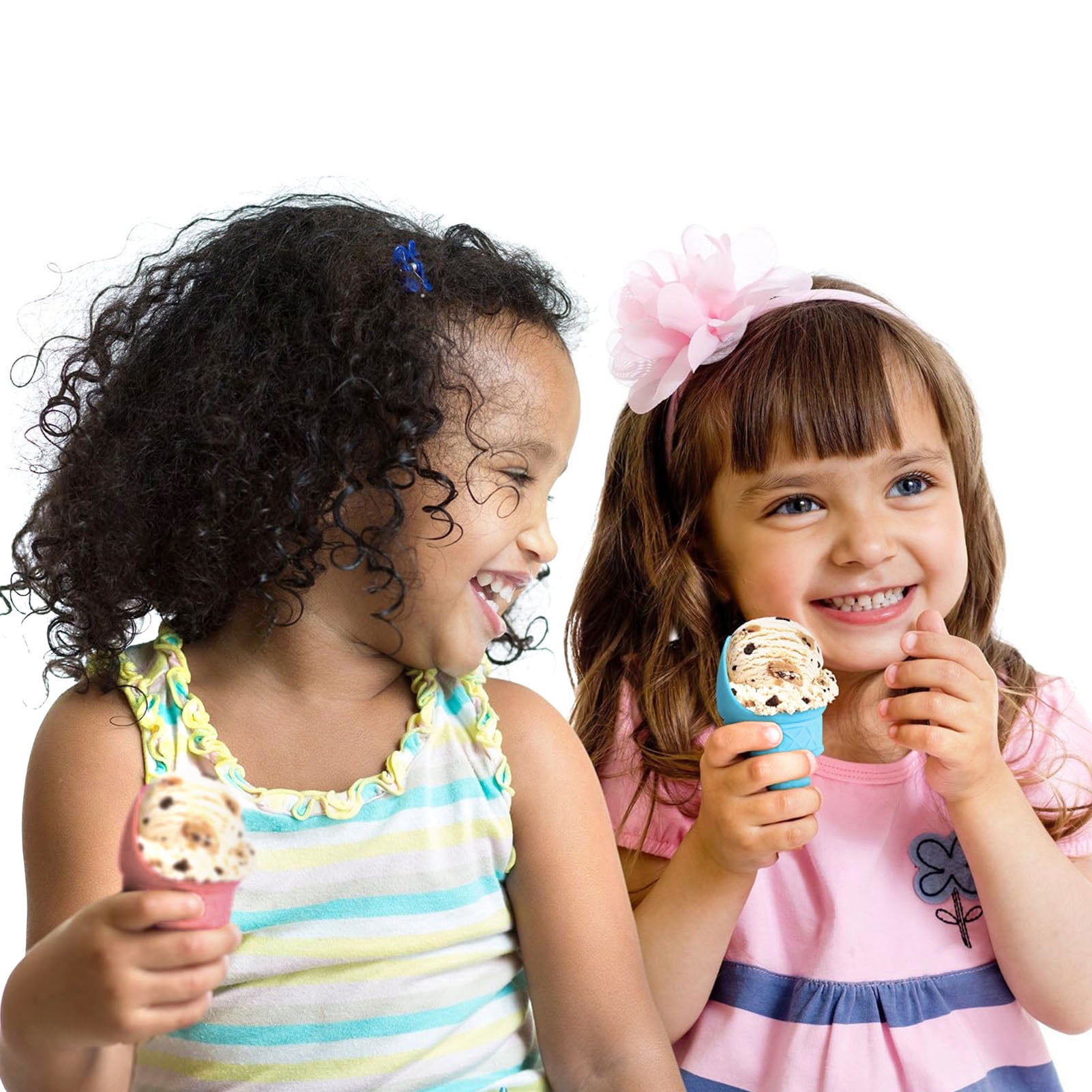 Nieyigj 4pcs Reusable Mini Ice Cream Cone Holder for Scooping Frozen Yogurt Sorbet and Cream, Upright Ice Cream Snow Cone Cup Stand, Pink and Blue (3.9x2.1 inches / 10x5.3 cm)